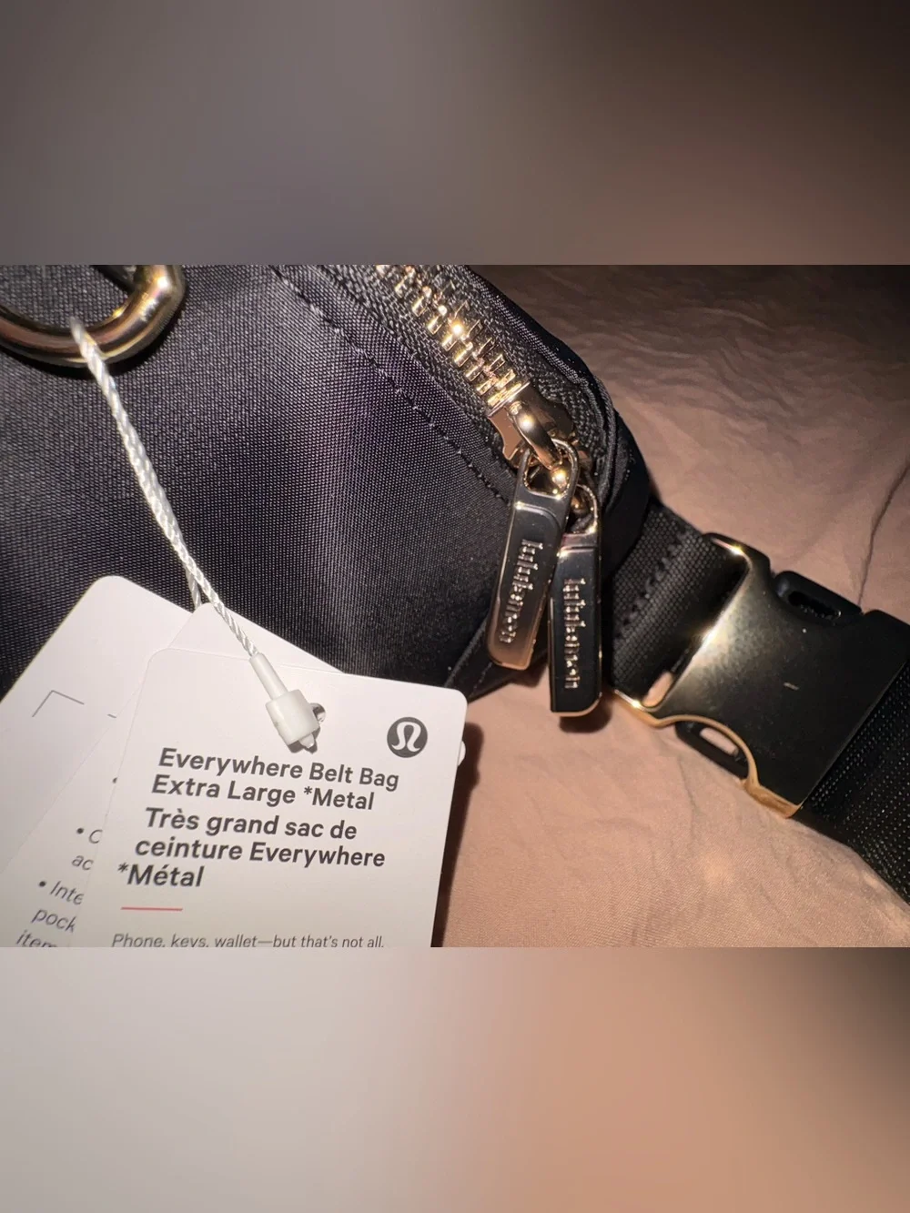 lululemon athletica Xtra Large Black Belt Bag with Gold Hardware